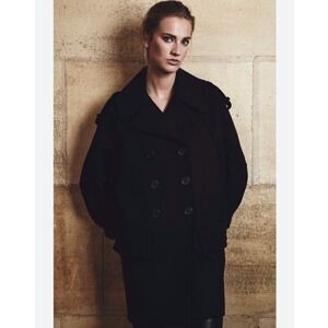 NWOT New Plein Sud Double Breasted Black Wool Blend Coat Italy FR 38 IT 42 M